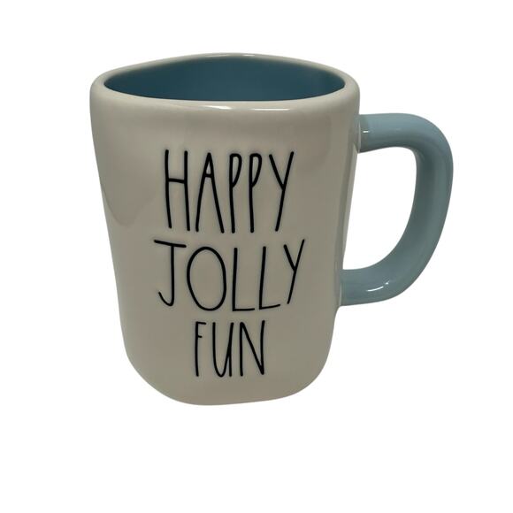 Rae Dunn HAPPY JOLLY FUN Snowman Mug Holiday Cozy Christmas Decor Collectible - Picture 9 of 9